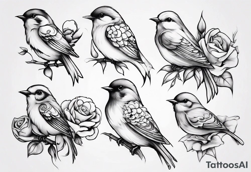 Small bird flower womens on shoulder tattoo idea