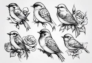 Small bird flower womens on shoulder tattoo idea