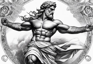 greek god, powerful, meaningful, inspirtational, full body, lighting, presence tattoo idea