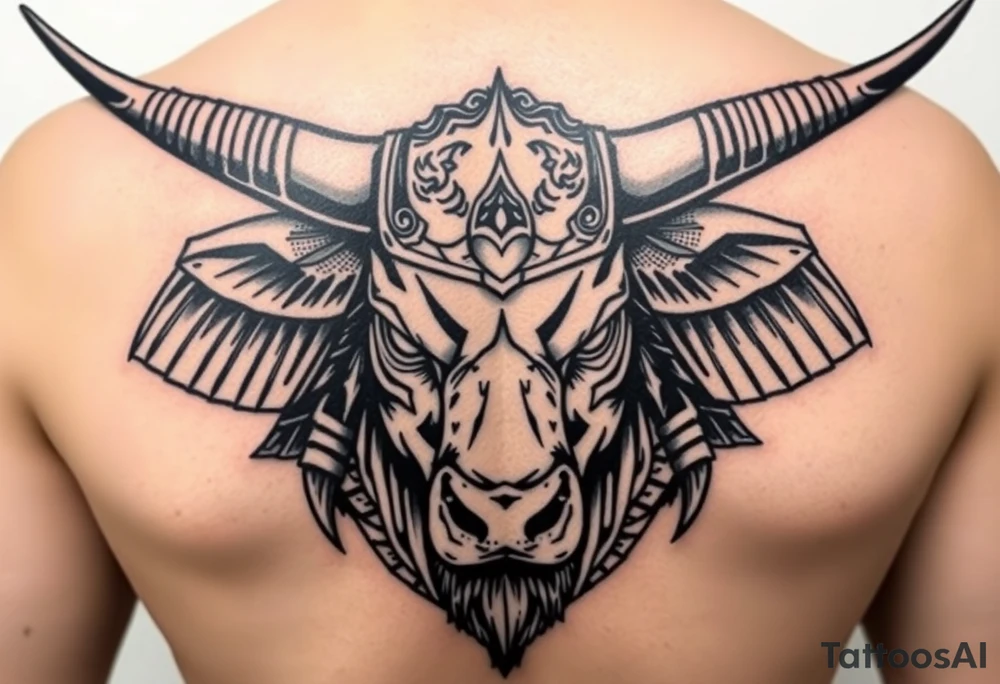 ox dressed up as masculine samurai warrior tattoo idea