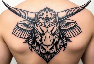 ox dressed up as masculine samurai warrior tattoo idea