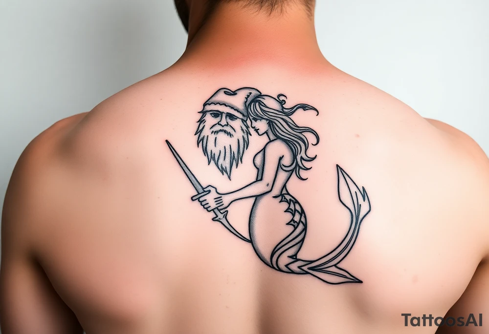 minimalist bearded pirate and mermaid tattoo idea