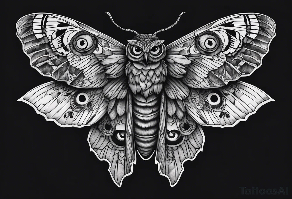 Dead head moth with long wings and owl eyes tattoo idea