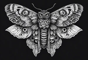 Dead head moth with long wings and owl eyes tattoo idea