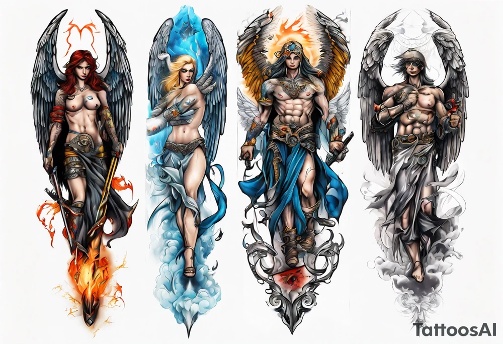 Full arm sleeves with 3 warrior angels on it tattoo idea