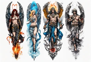 Full arm sleeves with 3 warrior angels on it tattoo idea