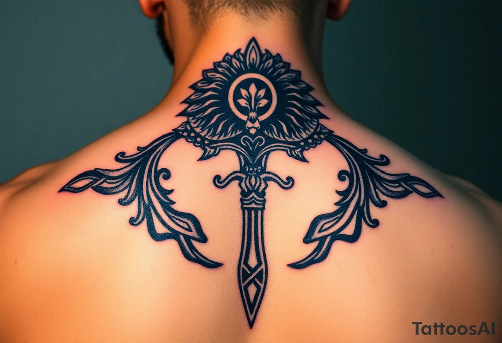 Black ankh leo zodiac sign tattoo idea