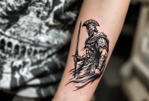 gladiator roman soldier standing colosseum interior combat sword helmet cape sand wind eagle legion tattoo idea