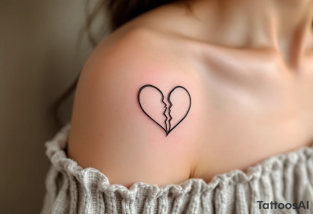 A continuous one-line drawing of a heart splitting apart, creating an effortless yet striking minimalist tattoo. tattoo idea