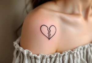 A continuous one-line drawing of a heart splitting apart, creating an effortless yet striking minimalist tattoo. tattoo idea