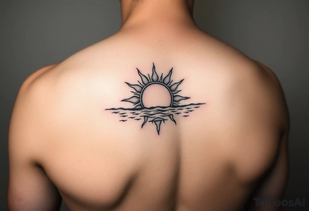 Sun on the water line simple small tattoo on side of the ribs tattoo idea