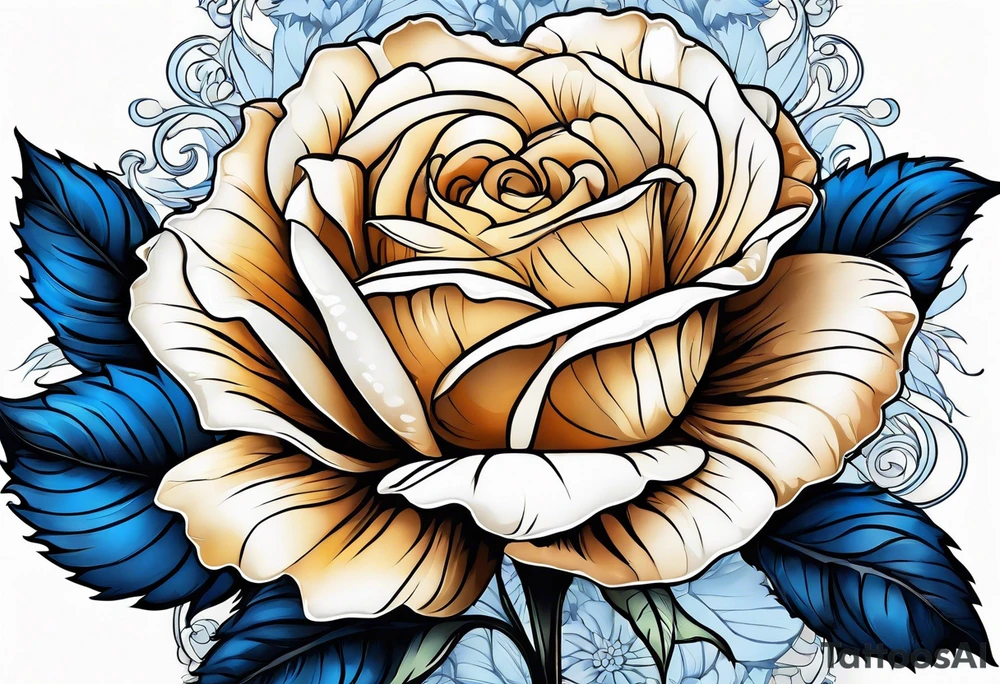 flower rose and blue, sunflower, tattoo idea