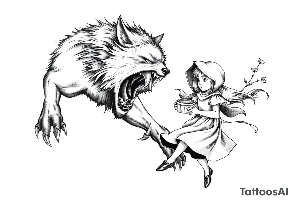 Big bad wolf chasing little red riding hood tattoo idea