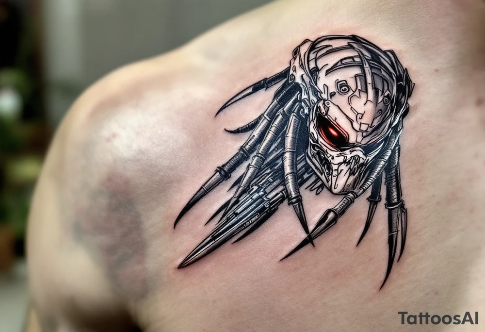 Cyber Predator – A partially cybernetic Yautja, enhanced with mechanical limbs, integrated targeting implants, and a glowing red cyber-eye replacing its bio-mask. Uses a retractable energy blade instead of wrist-mounted claws. tattoo idea