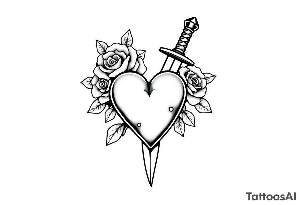 dagger piercing a heart with roses tattoo idea