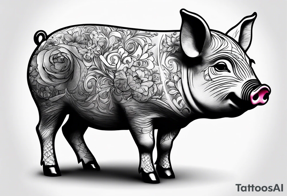 cute piglet.
with text: "friends not food" tattoo idea