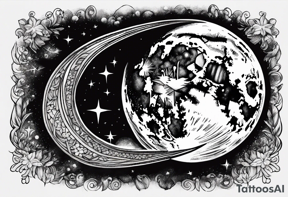 Moon with a shooting star tattoo idea