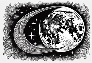 Moon with a shooting star tattoo idea