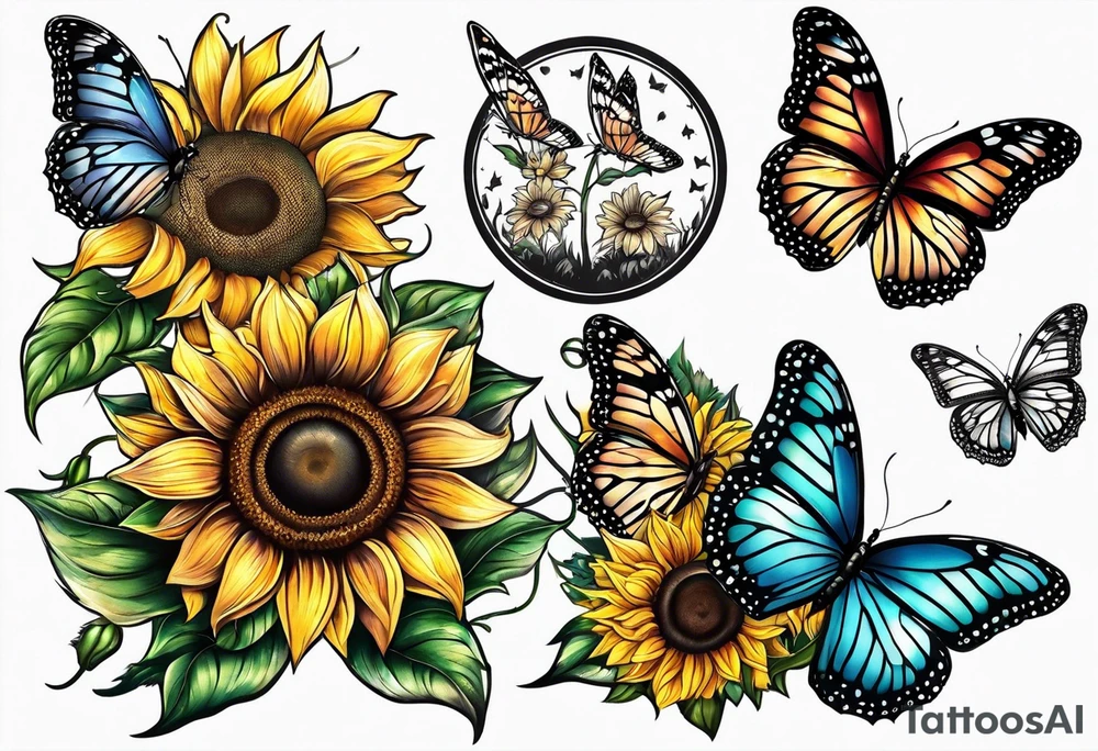 Butterflies and sunflower tattoo idea