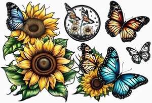 Butterflies and sunflower tattoo idea