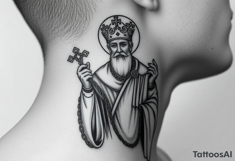 russian christian orthodox saint holding the russian orthodox thurible chains tattoo idea