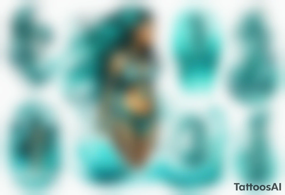 a turquoise Na'vi woman standing in the sea with water for legs surrounded by crashing waves tattoo idea