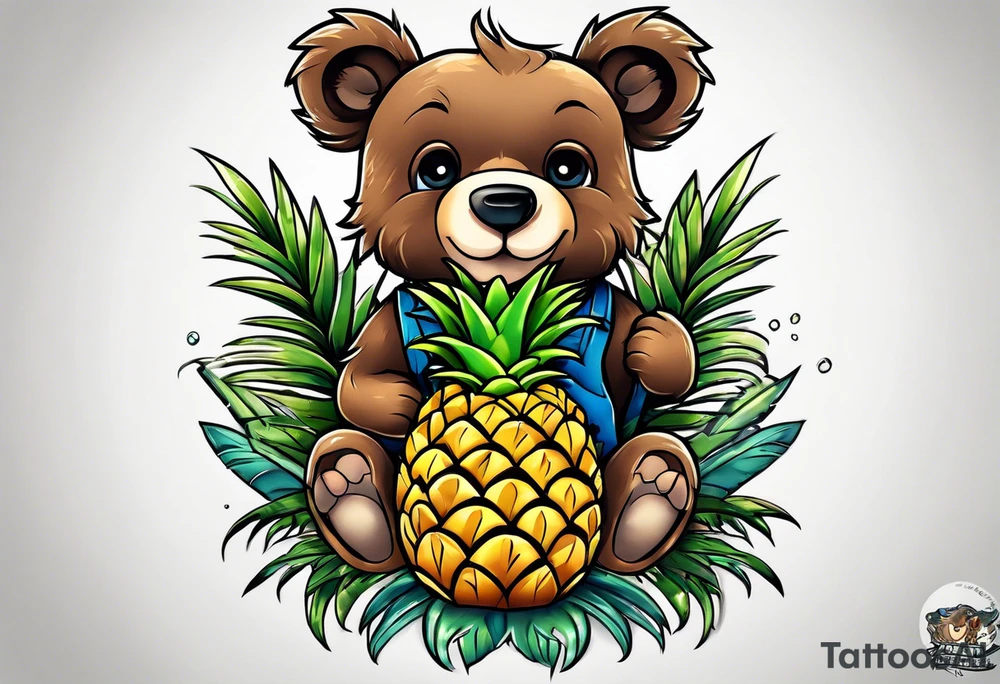 Bear loves pineapples and coconuts tattoo idea