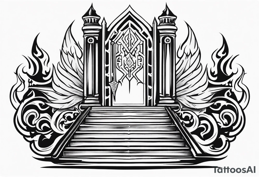 Valhalla sword shield flame
stairs tattoo idea