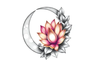 crescent floral moon with lotus flower glowing tattoo idea