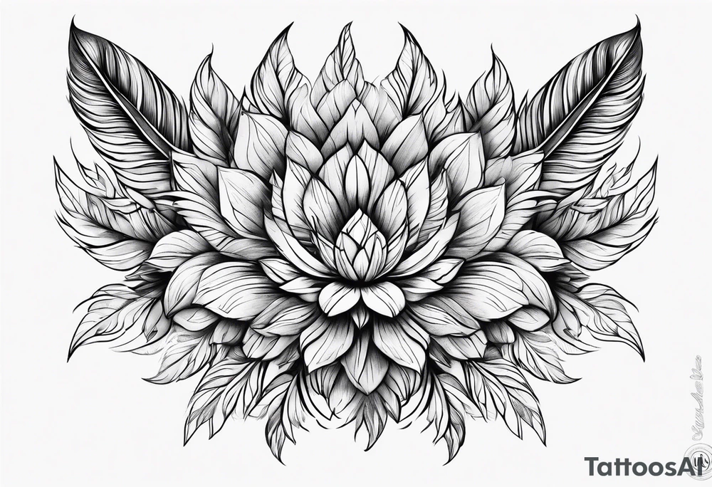 Feather flowers tattoo idea