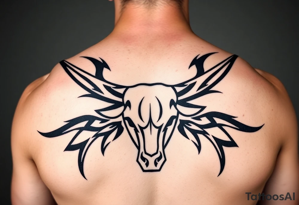 Texas longhorn who horns run along the muscles of the back tattoo idea