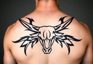 Texas longhorn who horns run along the muscles of the back tattoo idea