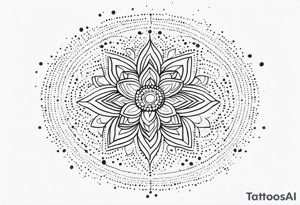 simple sunshine mandala made of black dots with circles tattoo idea