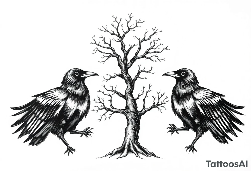 Irish non religious, 3 ravens, or dogs and tree incorporated tattoo idea