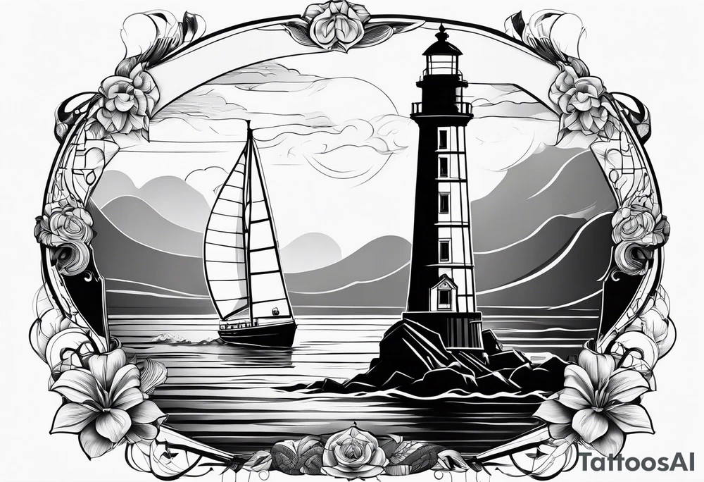 phare maritime dans un bateau a voiles. tattoo idea