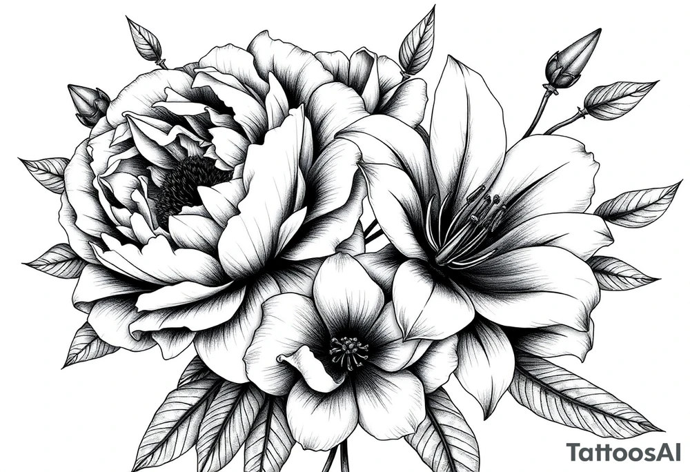 peonies and lilies with medusa tattoo idea