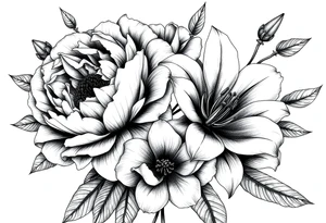peonies and lilies with medusa tattoo idea