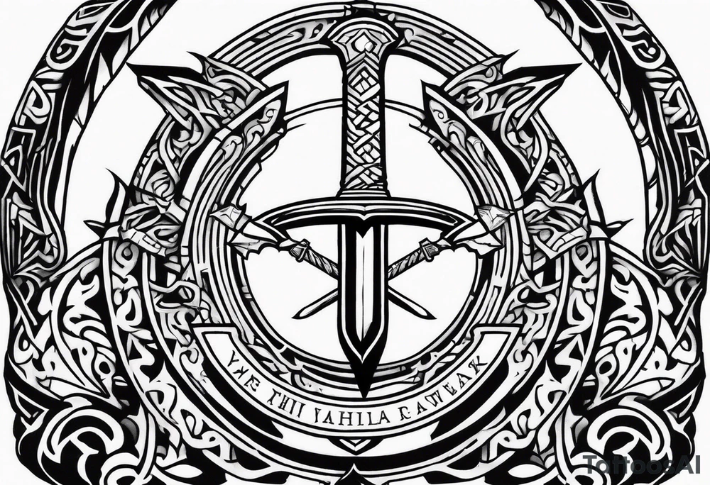 Valhalla sword shield axe tattoo idea