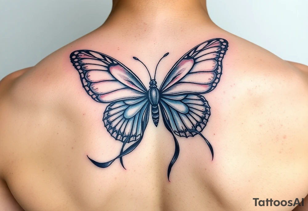ethereal butterfly with flowing silk ribbons in moonlight tattoo idea