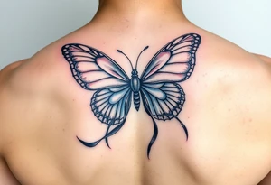 ethereal butterfly with flowing silk ribbons in moonlight tattoo idea