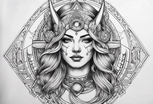 Feminine Capricorn tattoo with geometric designs subs and moons with Saturn tattoo idea