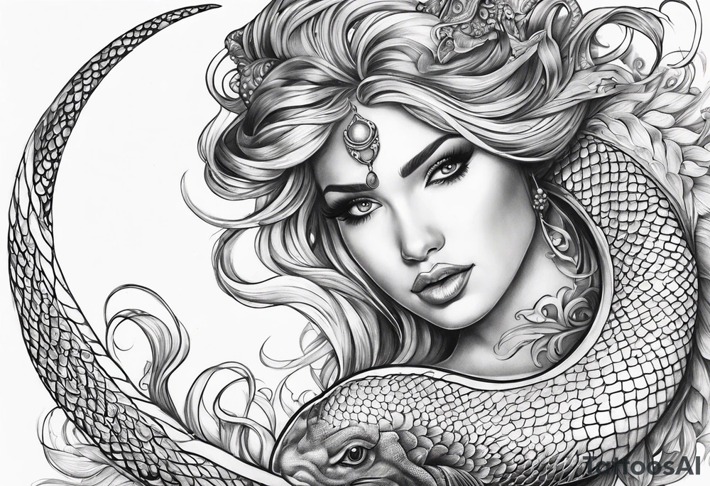 flowing serpent tail mermaid tattoo idea
