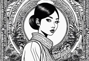 Junji ito style drawing of the girl from porter robinsons shelter video tattoo idea