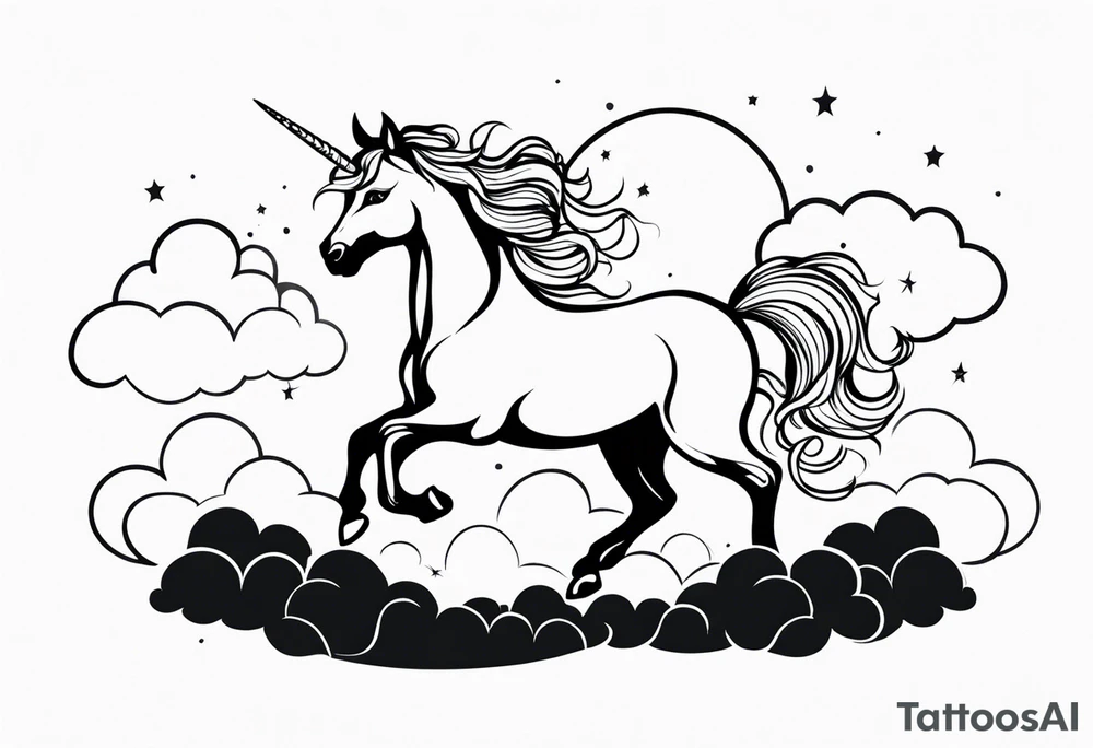 Whimsical unicorn in clouds tattoo idea