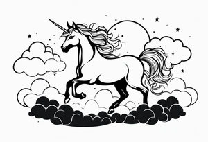 Whimsical unicorn in clouds tattoo idea