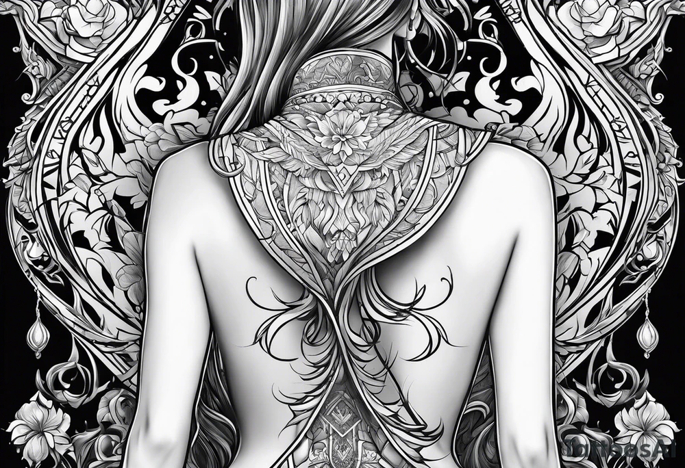 Full Back tattoo covering the whole back oblong tattoo idea