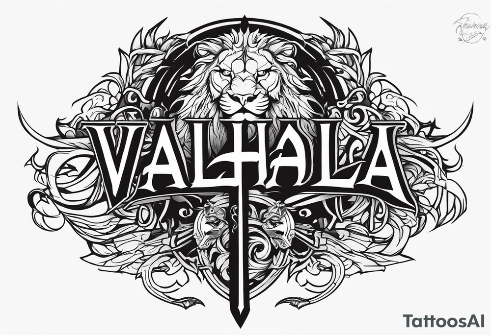 Valhalla sword  dragon lion tattoo idea