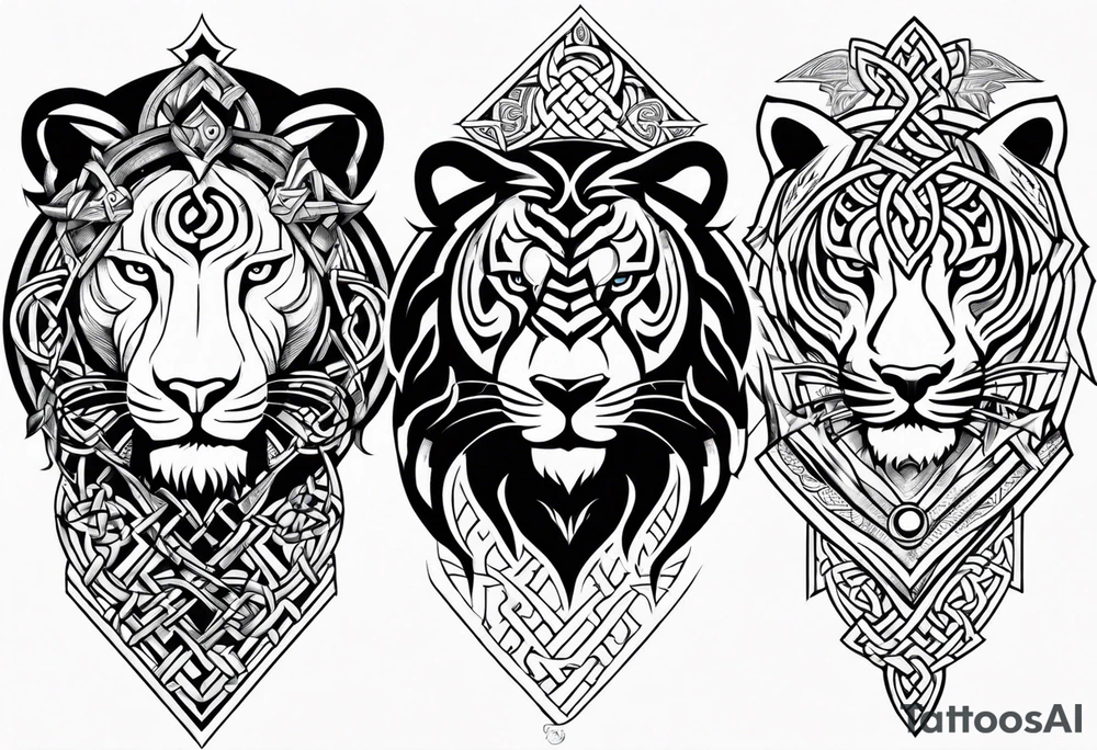 Celtic, Nordic, arm sleeve, lion, tiger, Vikings tattoo idea Celtic, Nordic, arm sleeve, lion, tiger, Vikings tattoo idea
