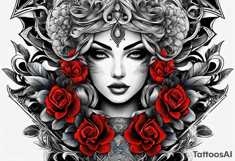 Full Arm sleeve, black, gray, silver, red, royal blue tattoo idea Full Arm sleeve, black, gray, silver, red, royal blue tattoo idea