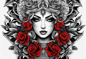 Full Arm sleeve, black, gray, silver, red, royal blue tattoo idea